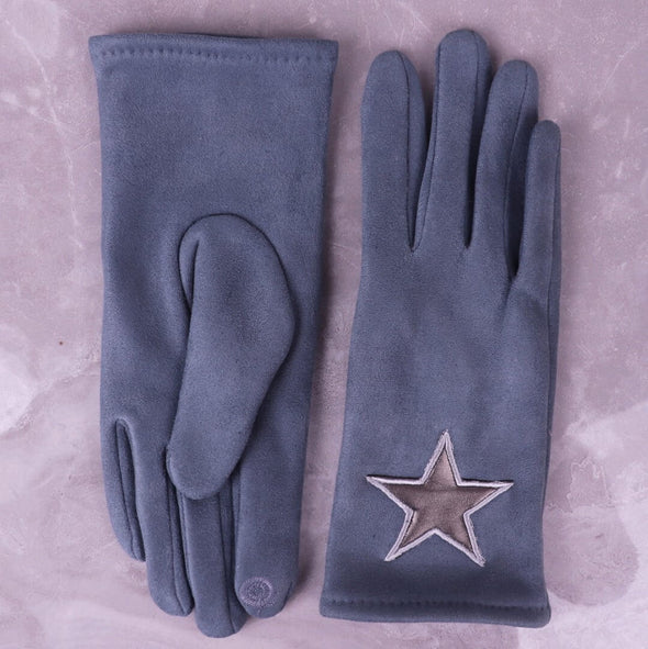 Metallic Star Gloves - Blue Grey