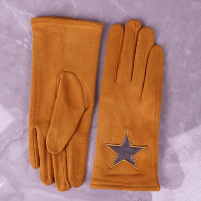 Metallic Star Gloves - Mustard