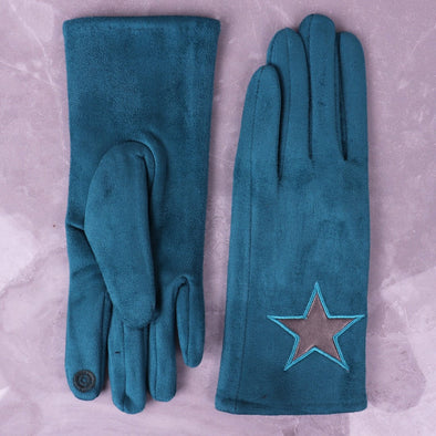 Metallic Star Gloves - Teal