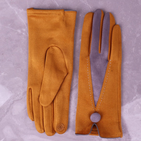 Two Tone Gloves - Mustard / Grey